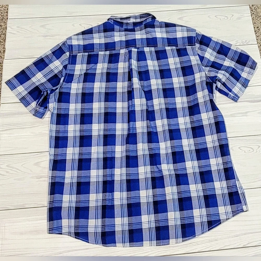 Chaps Blue & White Plaid Men's Short Sleeve Shirt Sz L - Picture 4 of 4